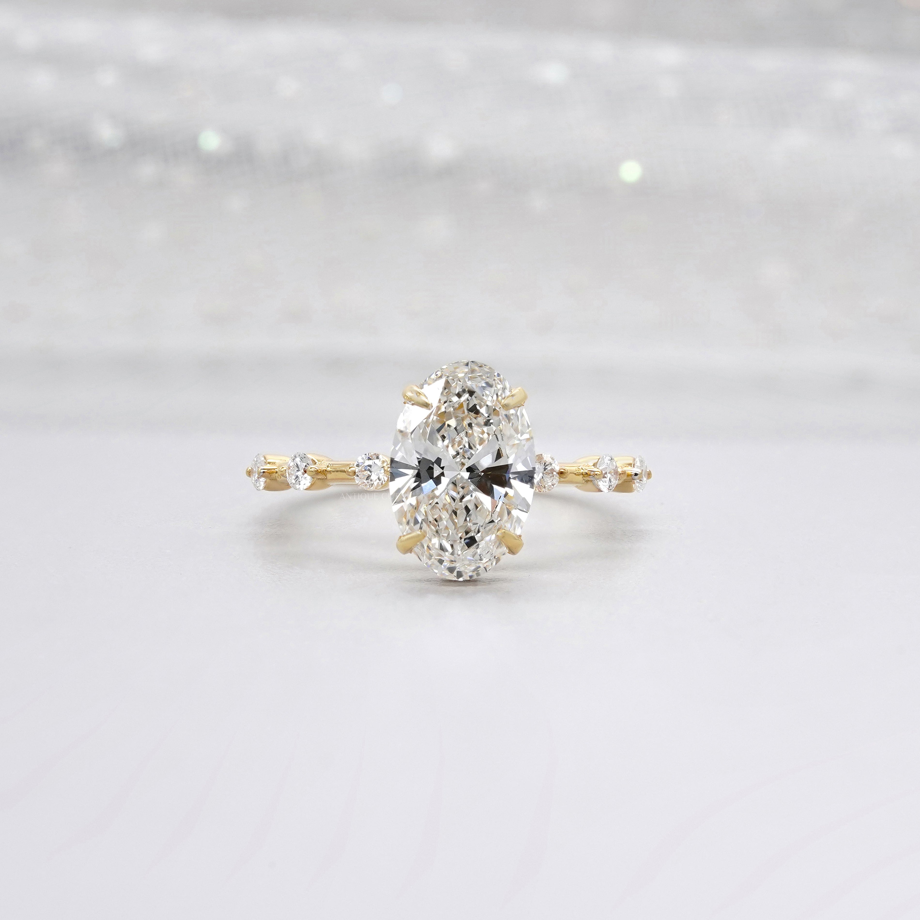 Custom - Oval 3.30tcw Lab-Grown Diamond Engagement Ring | 14kt Yellow Gold