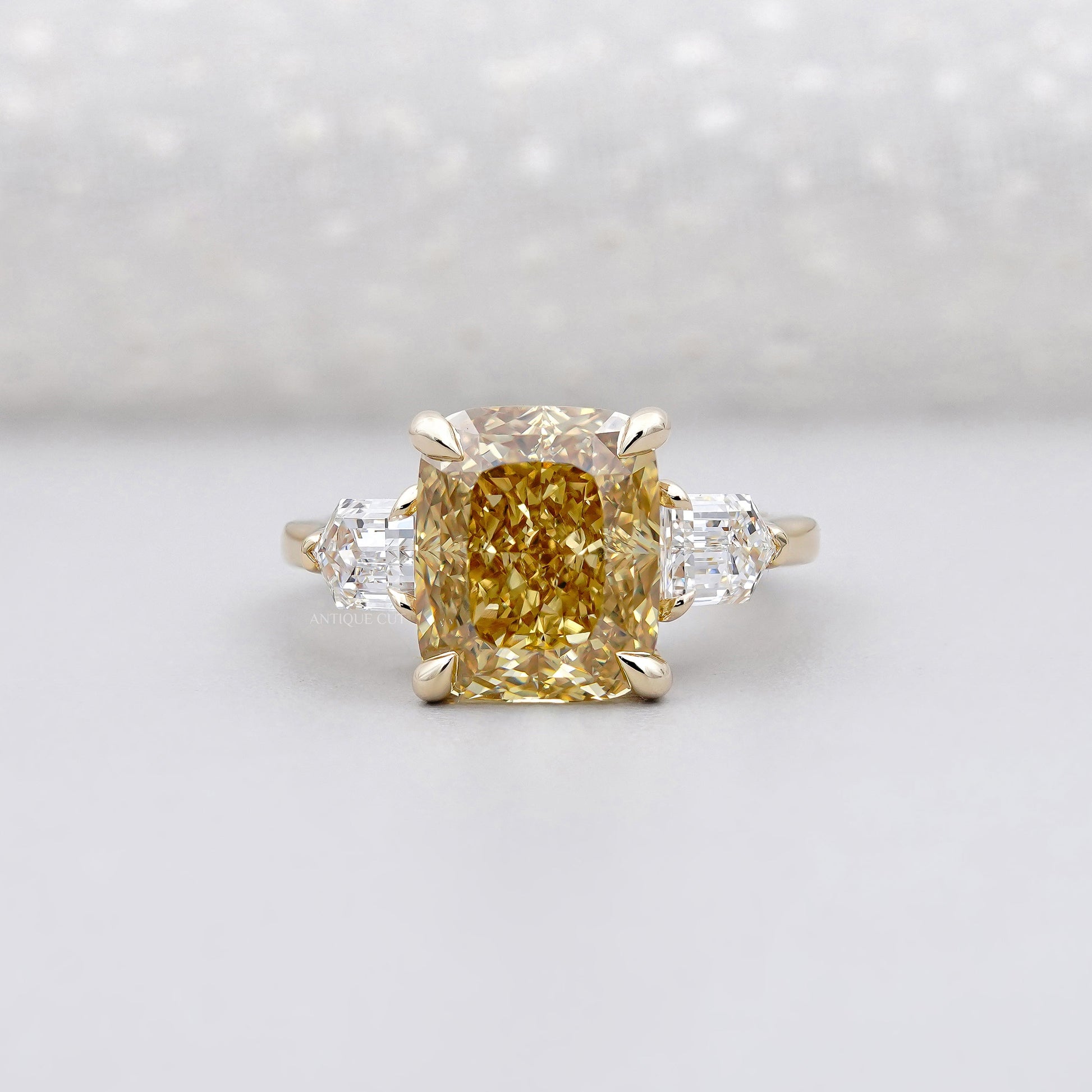 5.00ct Cushion Engagement Ring • 0.50ct Diamond Side Stones • Yellow Gold Cushion Cut Ring • Large 5ct Statement Bridal Ring