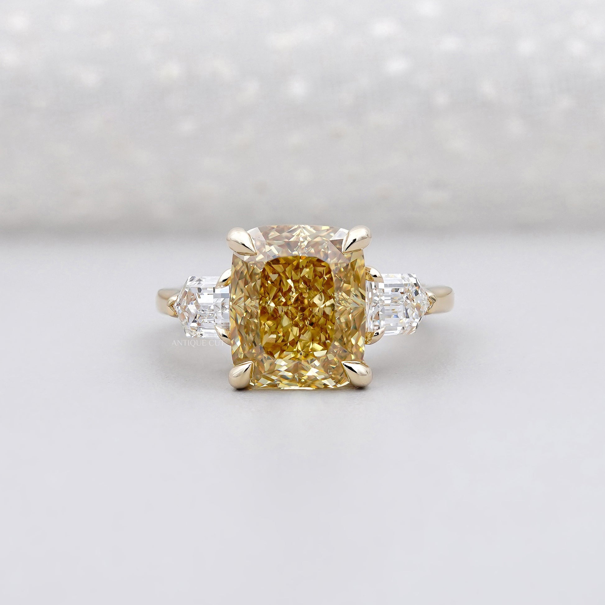 5.00ct Cushion Engagement Ring • 0.50ct Diamond Side Stones • Yellow Gold Cushion Cut Ring • Large 5ct Statement Bridal Ring