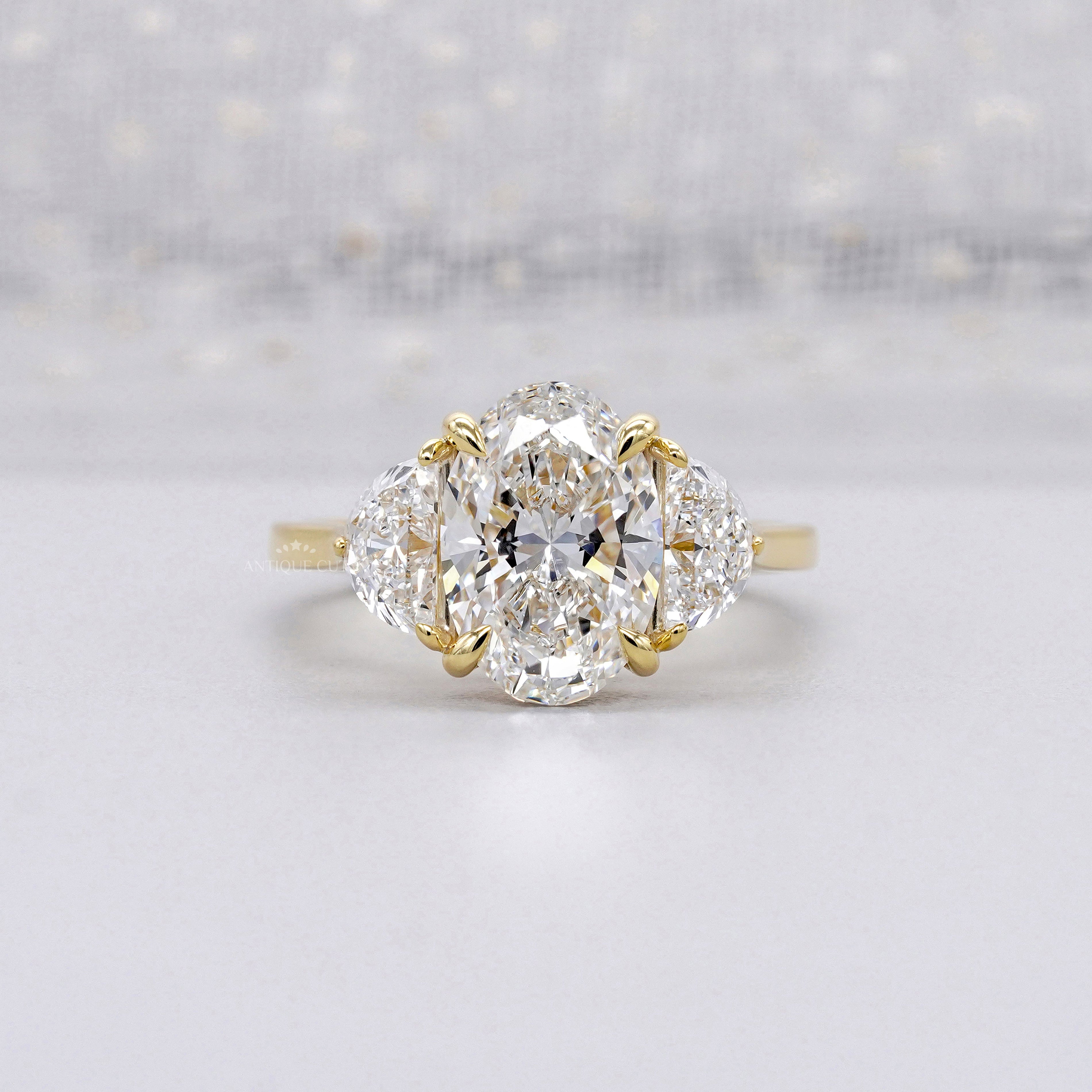 Oval Cut Diamond Engagement Ring | Three Stone Gold Ring | 2.70ct Center + 0.80ct Side Stones | Unique Anniversary Ring