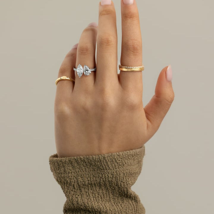 White :: marquise and pear 1.5ct 1.8ct lab grown diamond pave toi et moi ring white gold two stone engagement ring