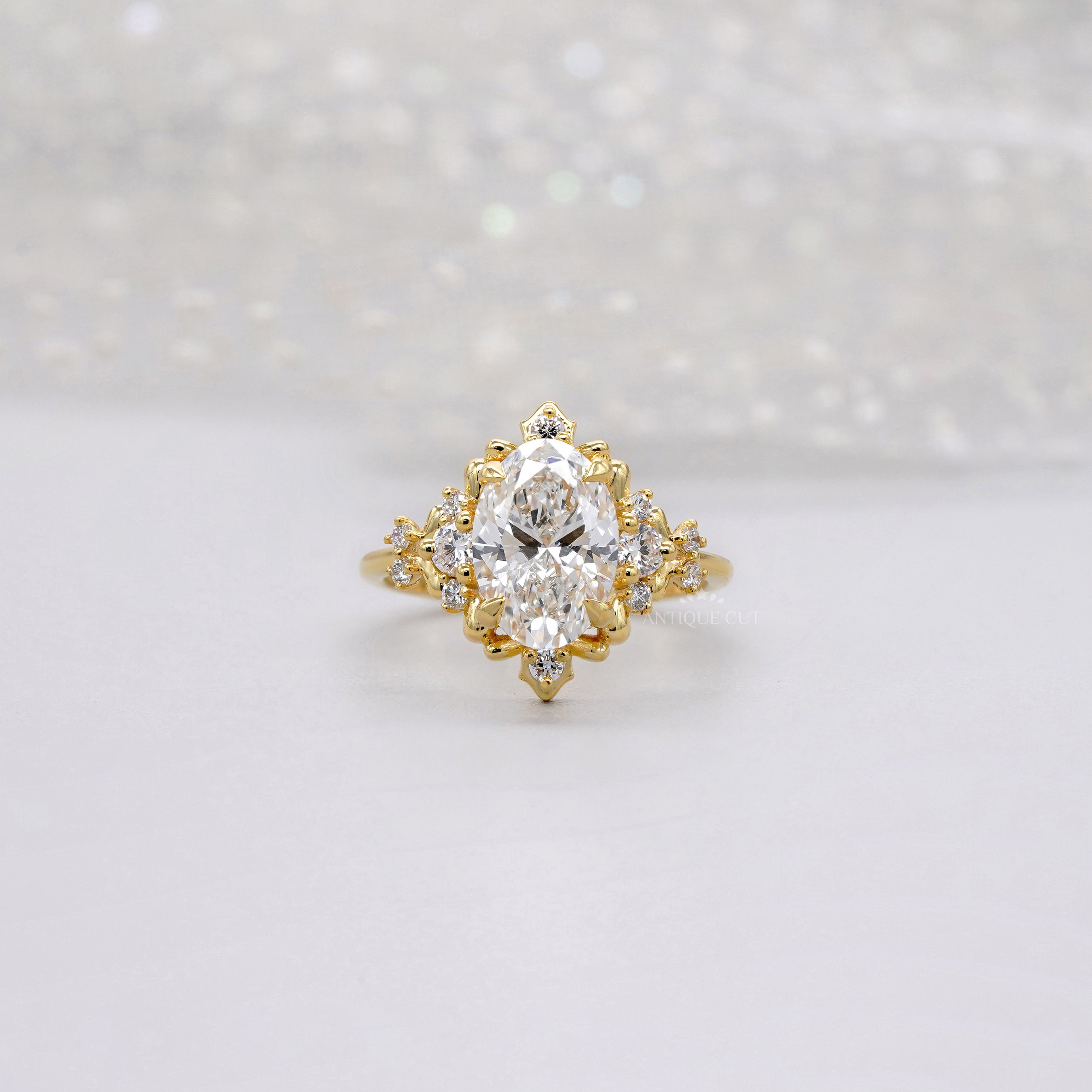 2.30tcw Oval Lab Diamond Floral Halo Ring | Vintage-Inspired Yellow Gold | IGI Certified