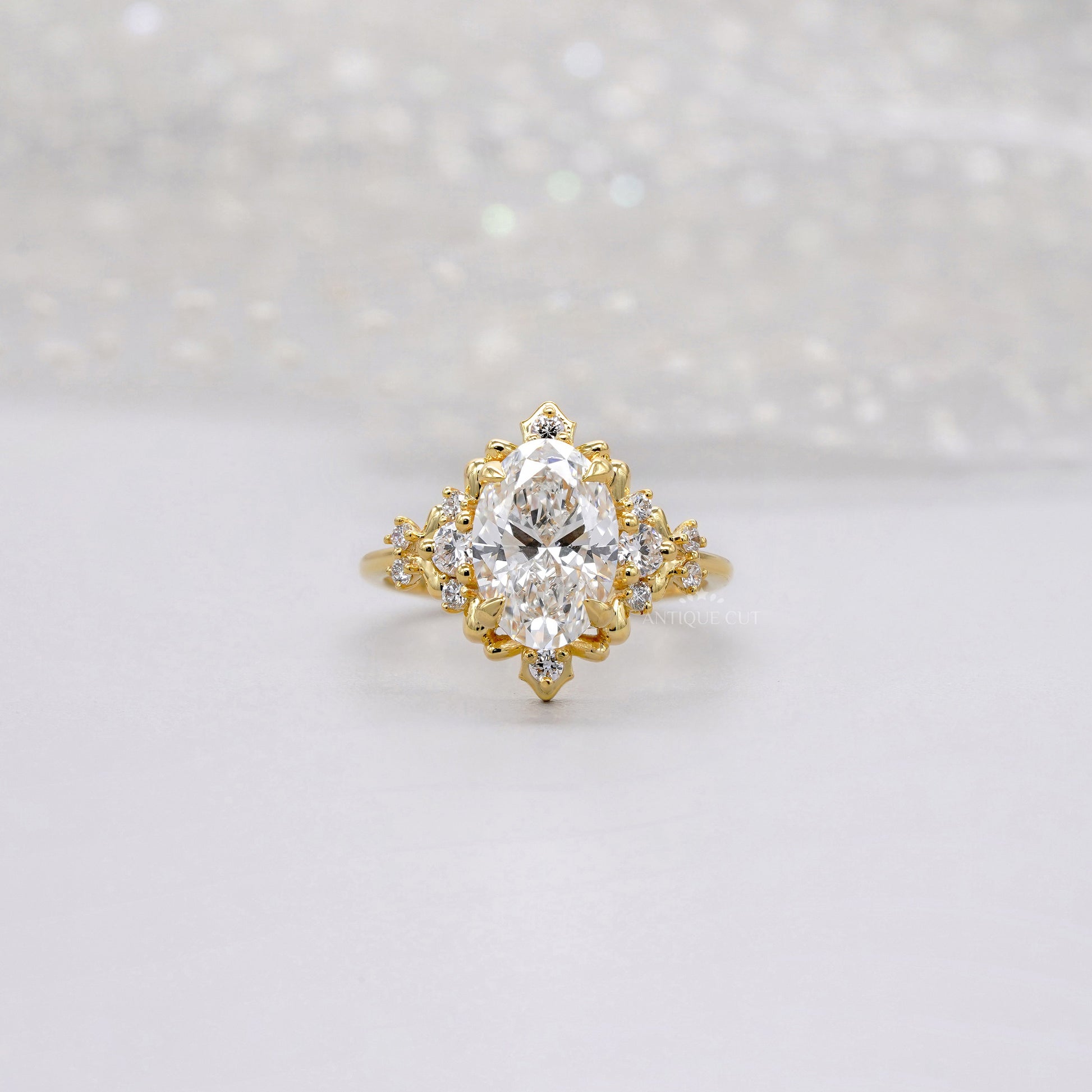 2.30tcw Oval Lab Diamond Floral Halo Ring | Vintage-Inspired Yellow Gold | IGI Certified