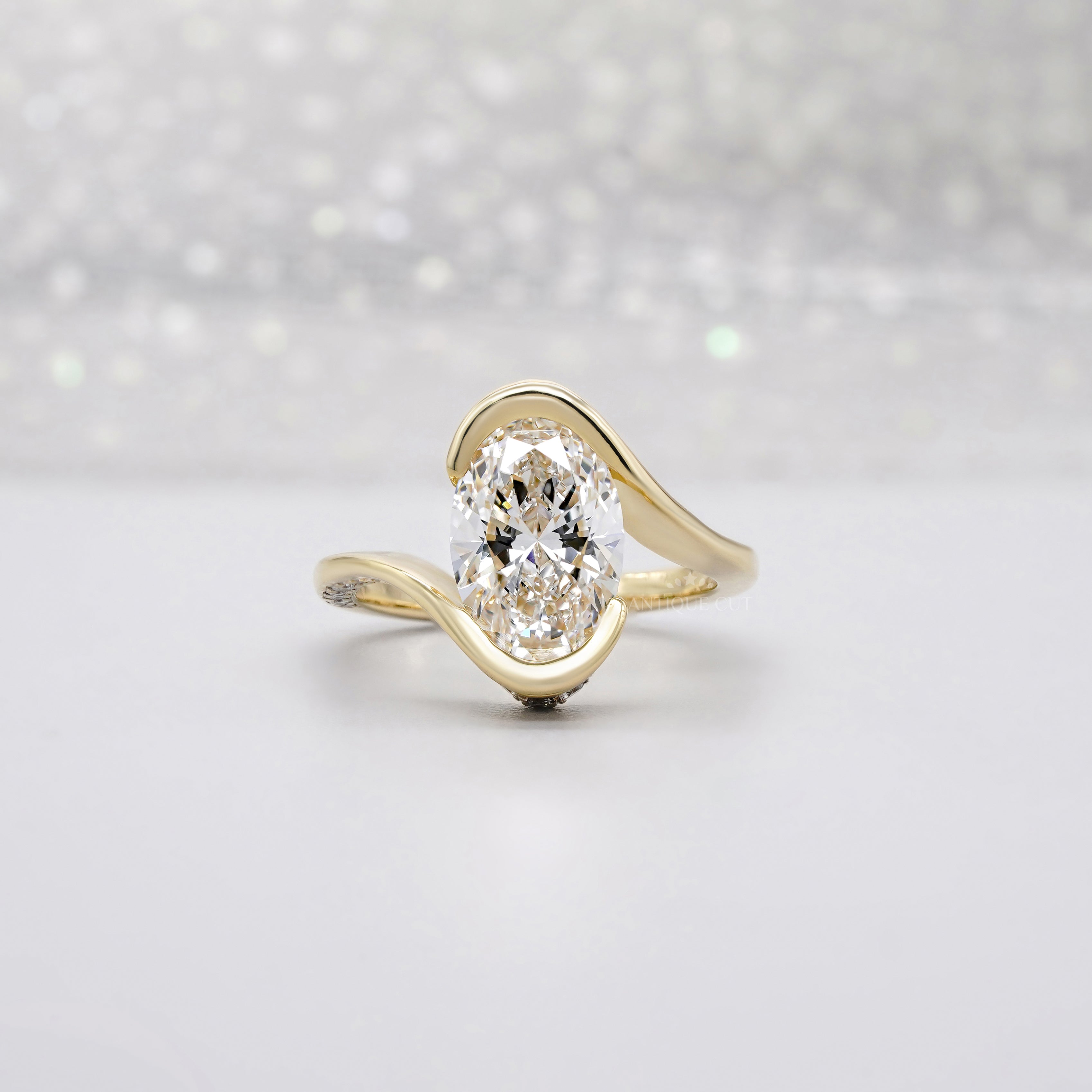 Oval 3.40tcw Lab Diamond Swirl Ring | Modern Wrap Yellow Gold Design | IGI Certified
