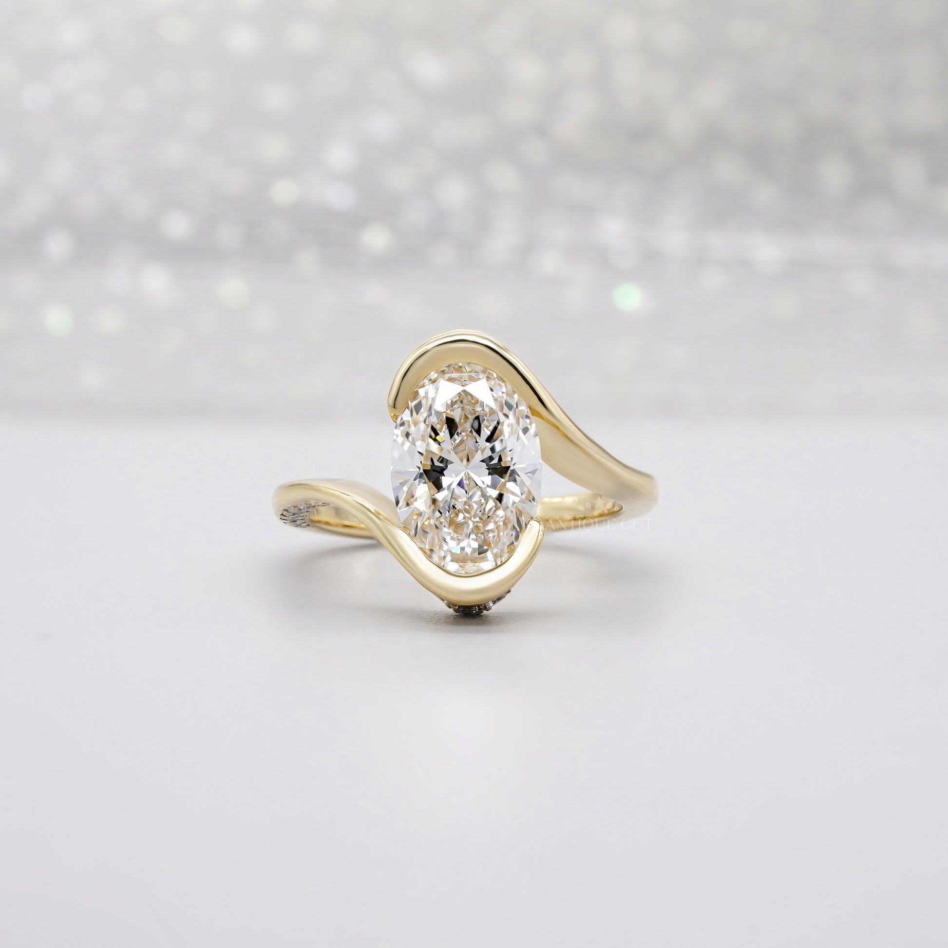 Oval 3.40tcw Lab Diamond Swirl Ring | Modern Wrap Yellow Gold Design | IGI Certified