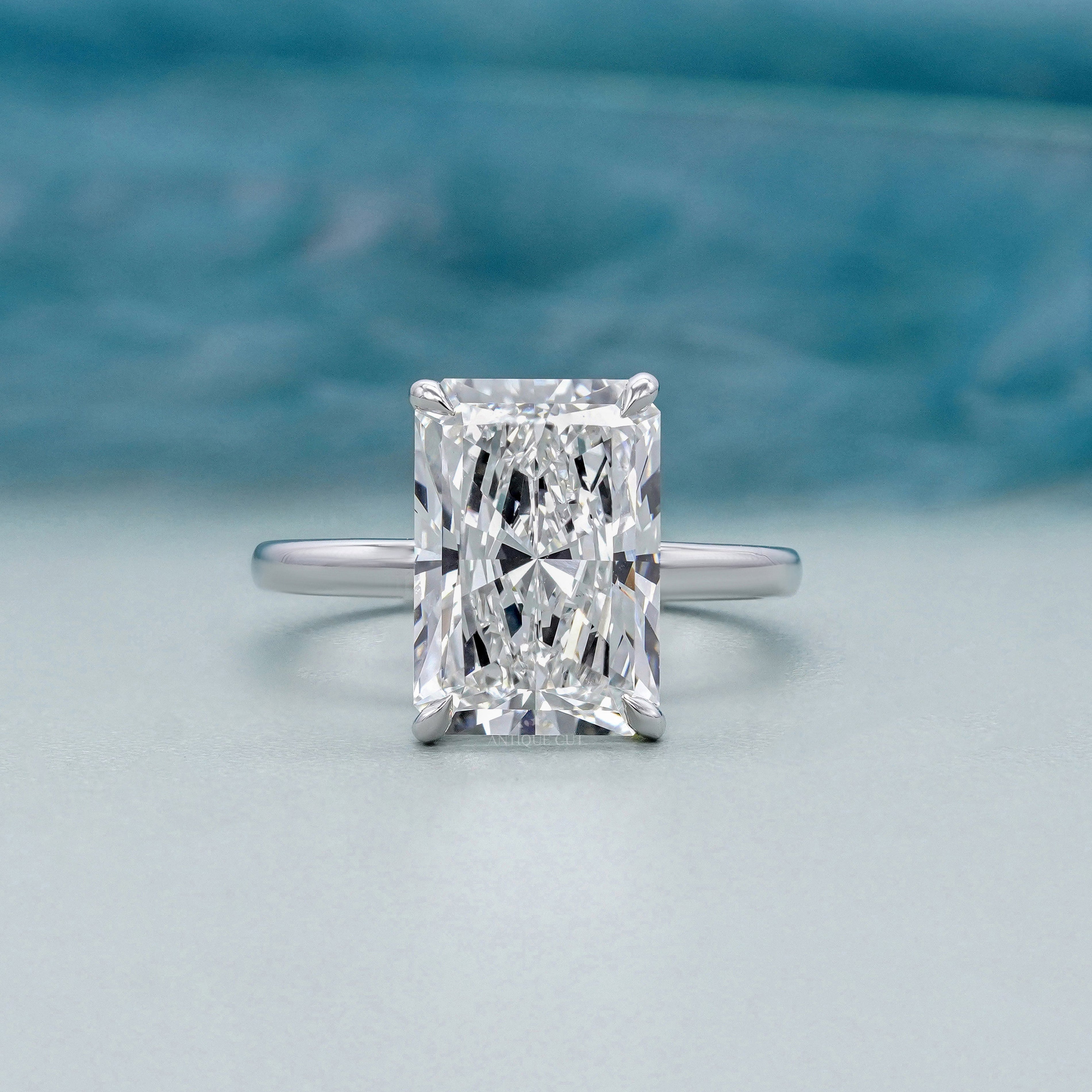 Radiant 5.10ct Lab Grown Diamond Solitaire Hidden Halo Solitaire Engagement Ring | IGI Certified