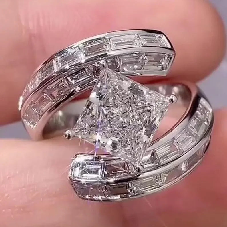 Princess 4.50tcw Lab Diamond Ring | Baguette Side Stones | Bypass Design | IGI Certified