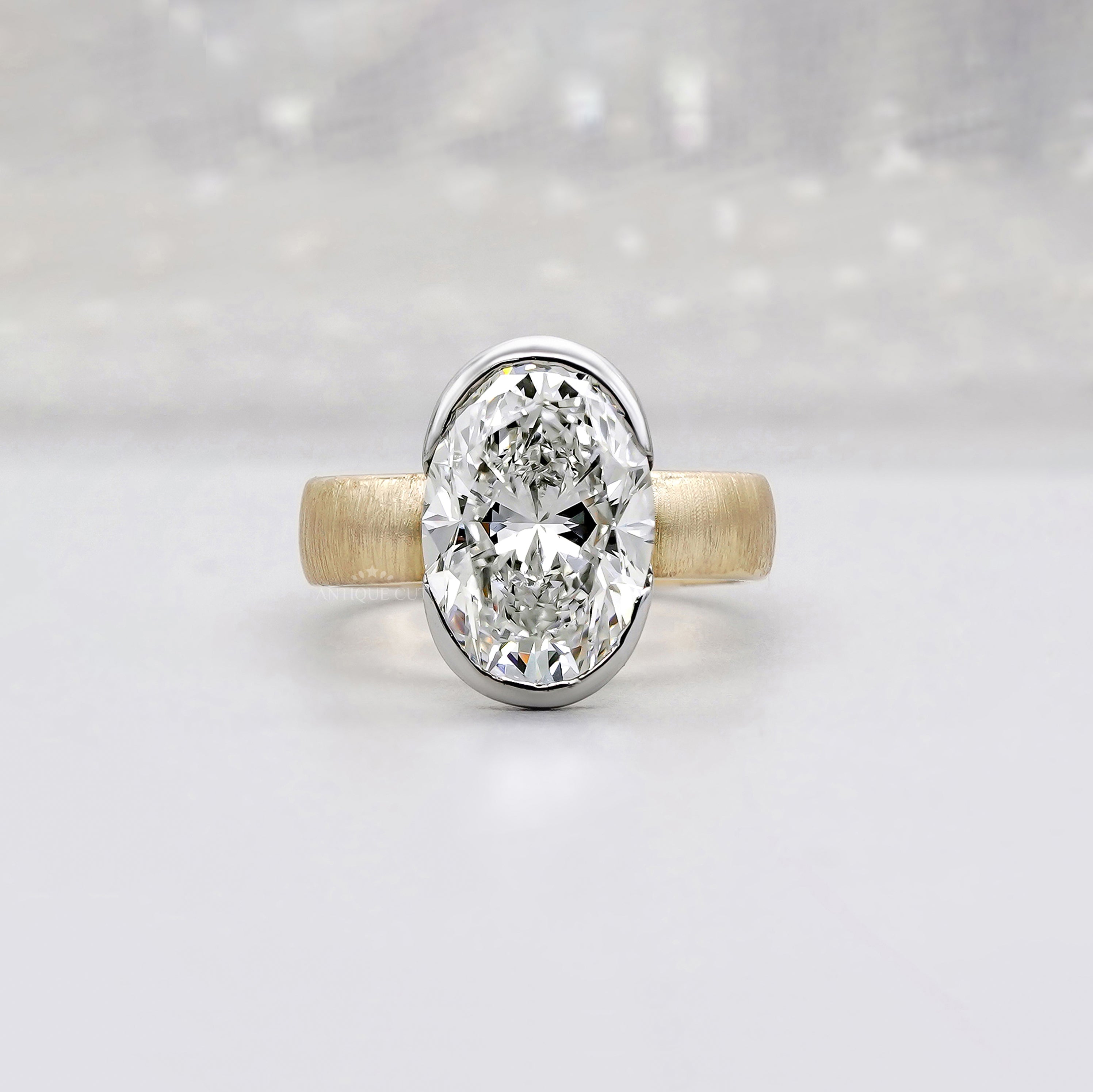 4ct Oval Lab Grown Diamond Bezel Engagement Ring | Two-Tone Matte Finish | IGI Certified D-E-F  VVS–VS