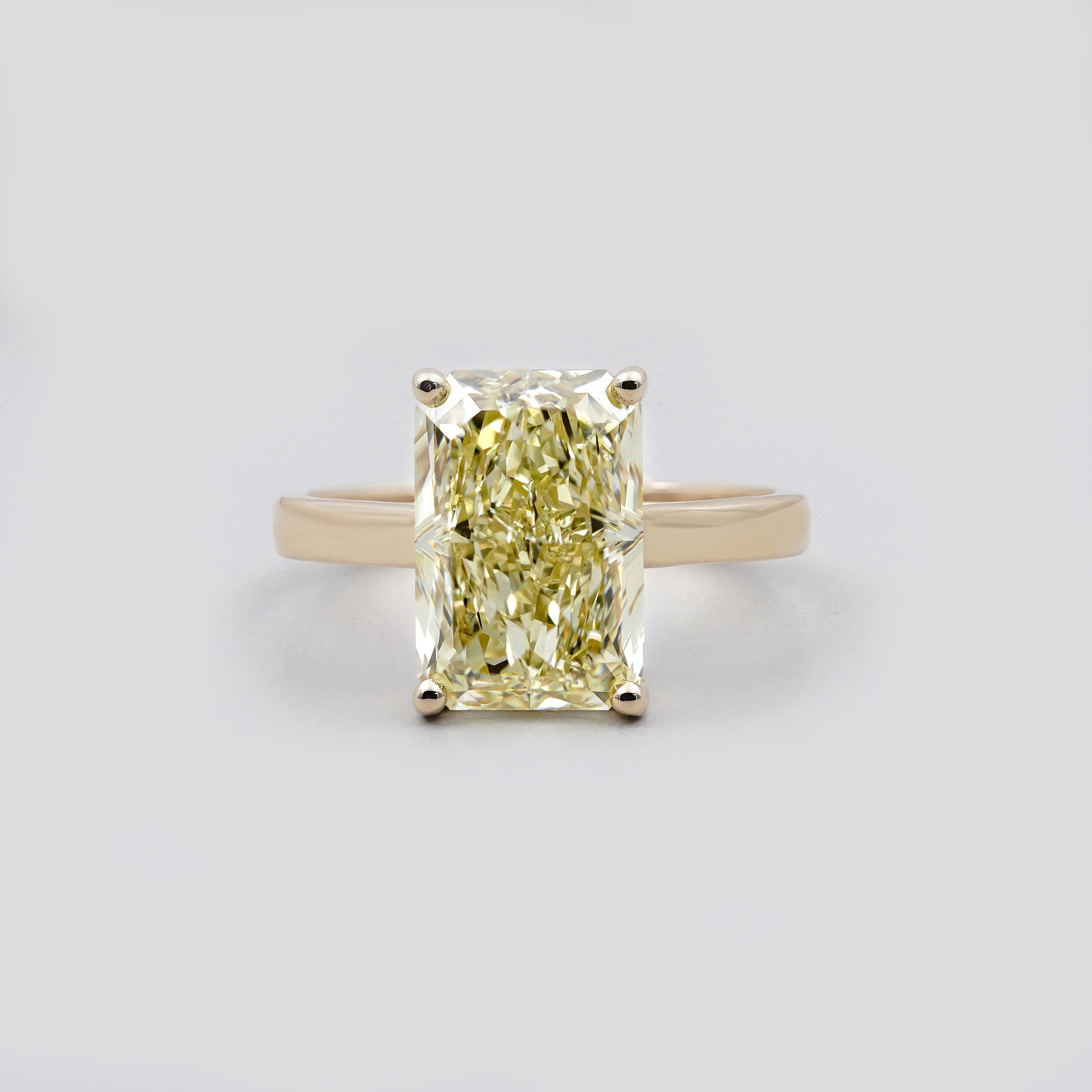 4.50ct Fancy Yellow Radiant Lab Grown Diamond Solitaire Engagement Ring | IGI Certified | Solid Gold Ring