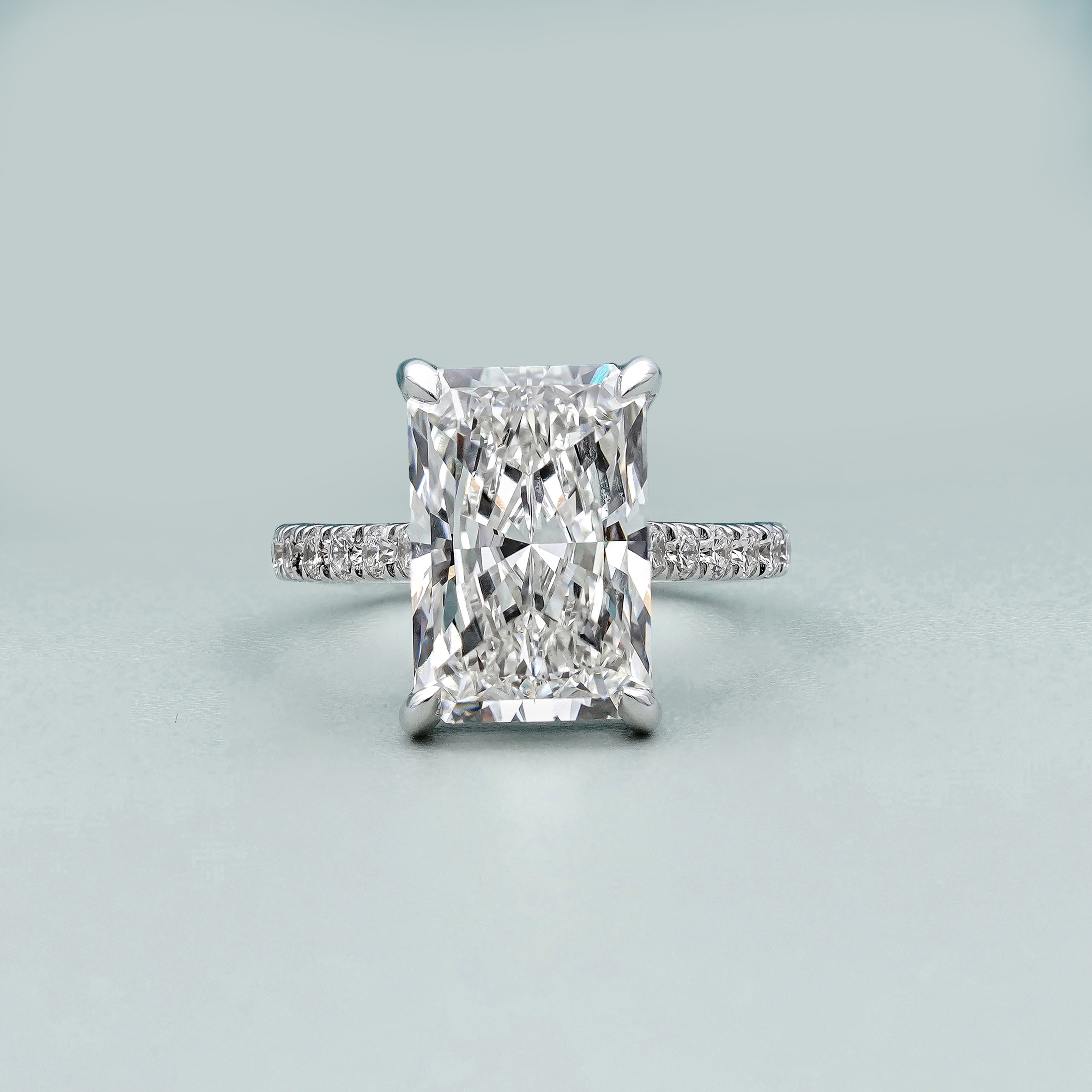 5.70tcw Radiant Lab Grown Diamond Engagement Ring | 5.00ct Center + 0.70ct Pavé Hidden Halo DEF VVS VS | Luxury Gold Ring | IGI Certified