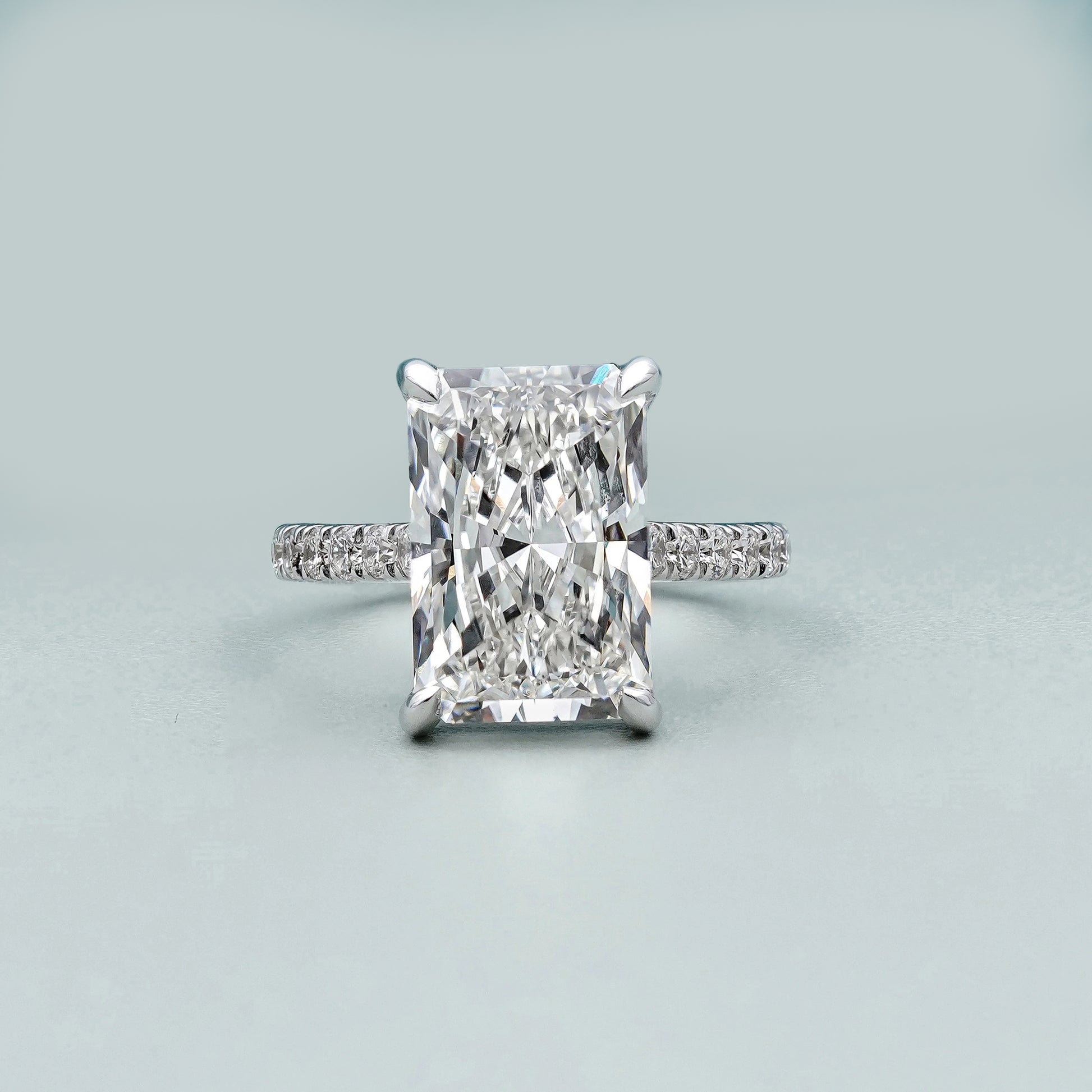 5.70tcw Radiant Lab Grown Diamond Engagement Ring | 5.00ct Center + 0.70ct Pavé Hidden Halo DEF VVS VS | Luxury Gold Ring | IGI Certified