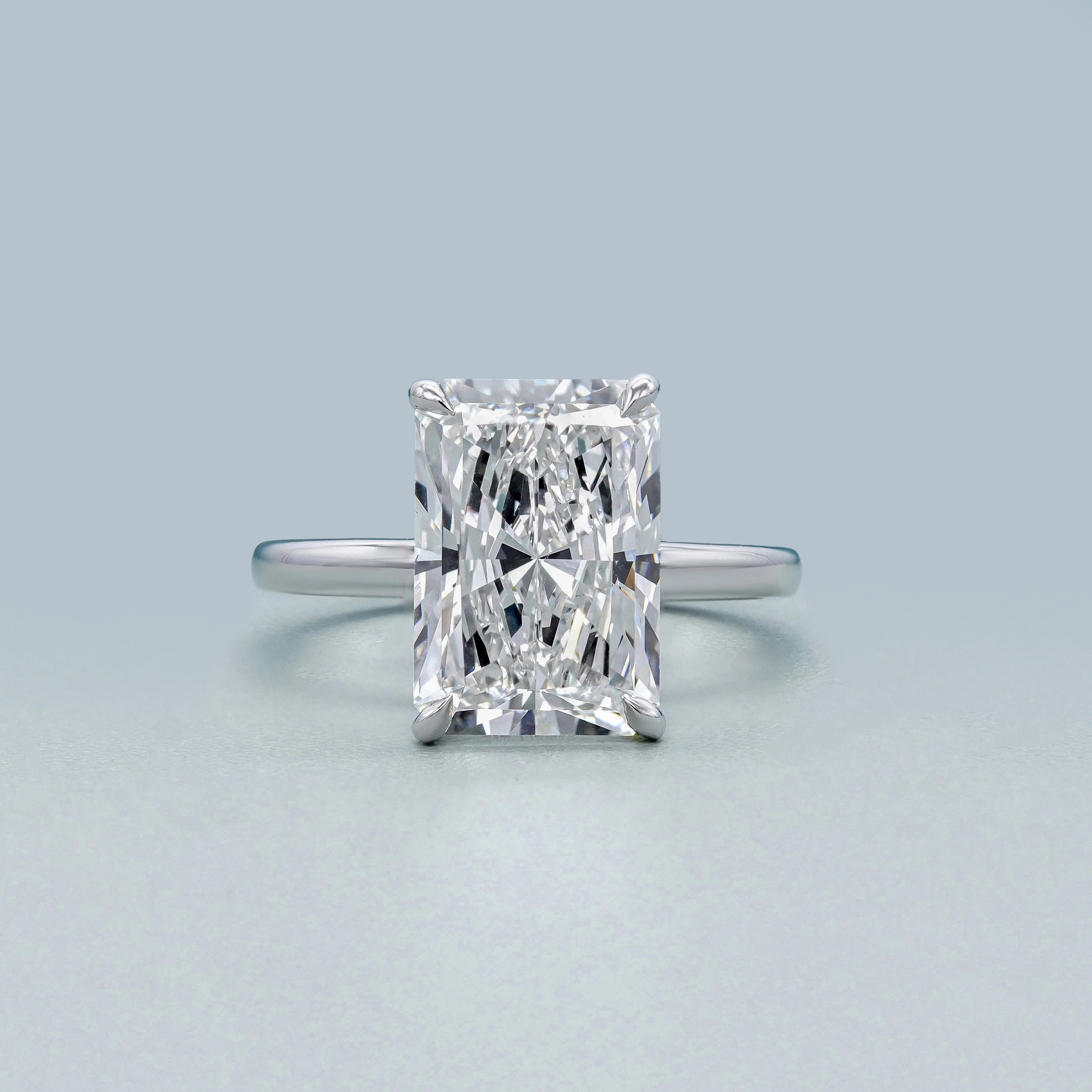 Radiant 5.10ct Lab Grown Diamond Solitaire Hidden Halo Solitaire Engagement Ring | IGI Certified