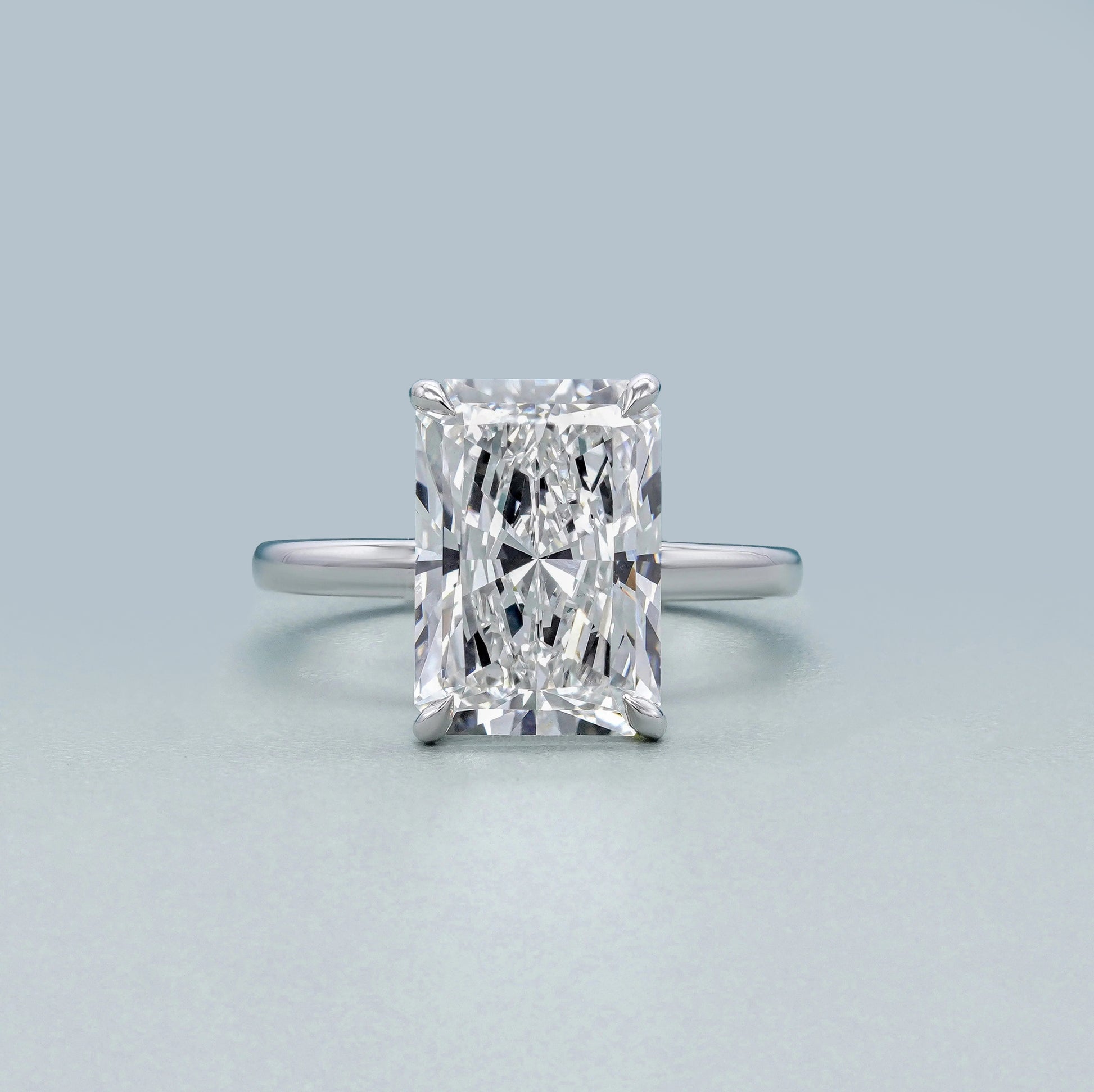 Radiant 5.10ct Lab Grown Diamond Solitaire Hidden Halo Solitaire Engagement Ring | IGI Certified