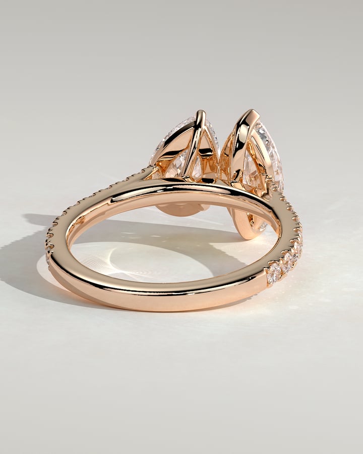 Rose :: designer 1.5ct marquise and pear lab grown diamond toi et moi ring rose gold bold look