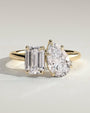 Yellow :: Orinora 1.8ct emerald and 1.5ct pear hidden halo toi et moi lab grown diamond engagement ring IGI certified yellow gold