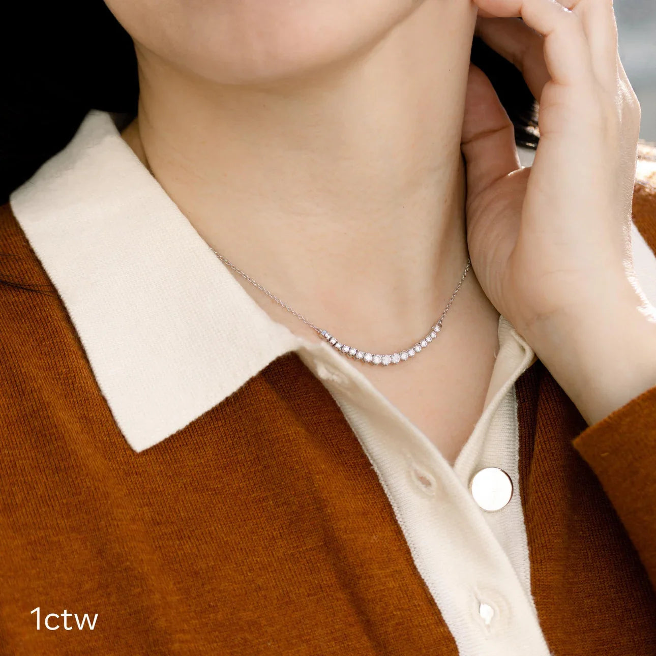 Round Lab Grown Diamond Mini Riviera Choker, EF Color, VS Clarity, IGI Certified