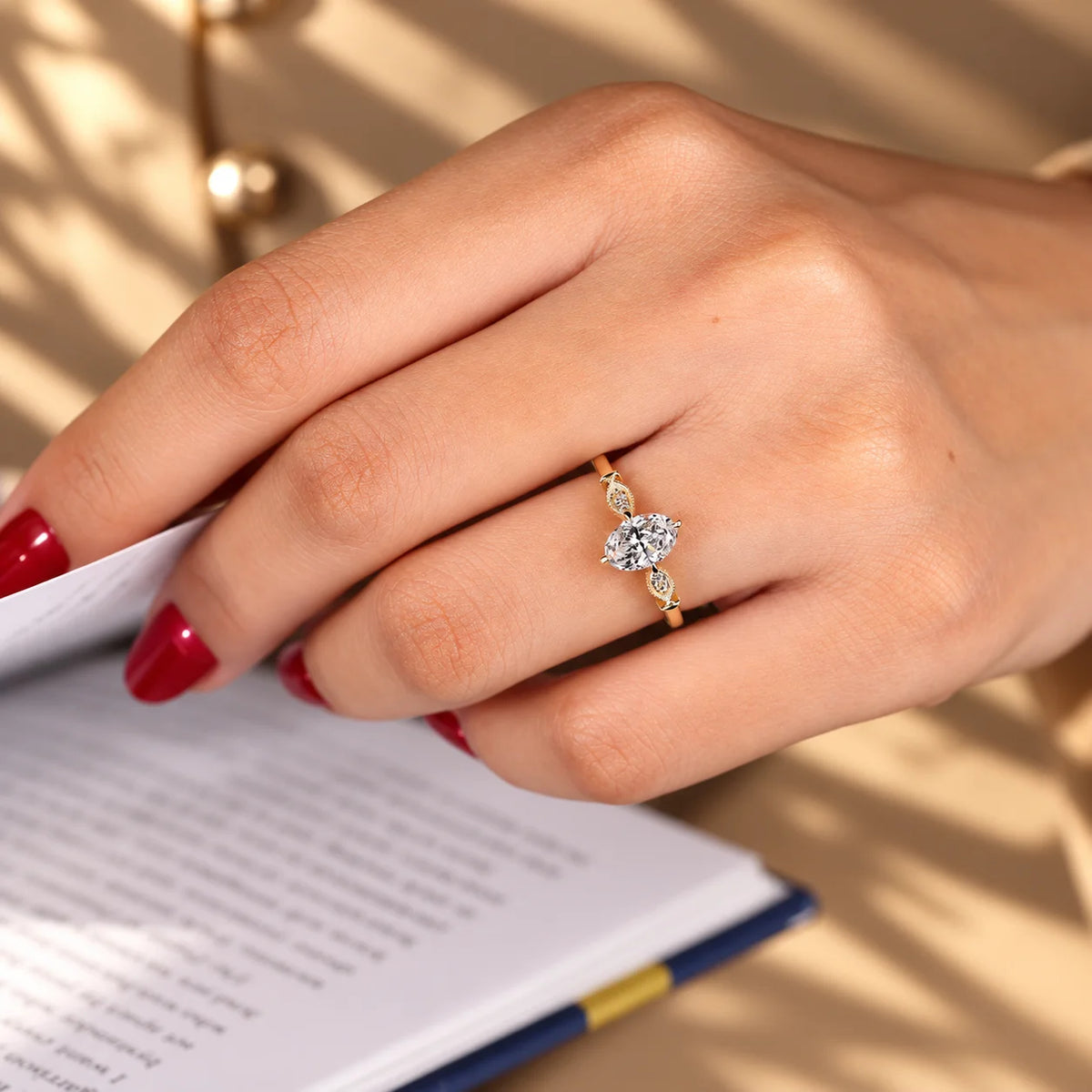 Common :: 1CT Oval lab grown diamond vintage engagement ring