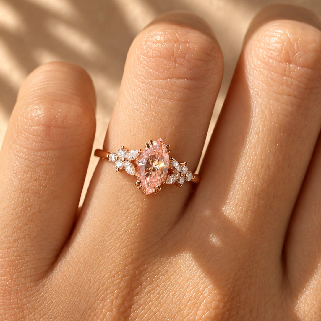 Common :: 1ct Fancy Vivid Pink Marquise nature inspired engagement ring