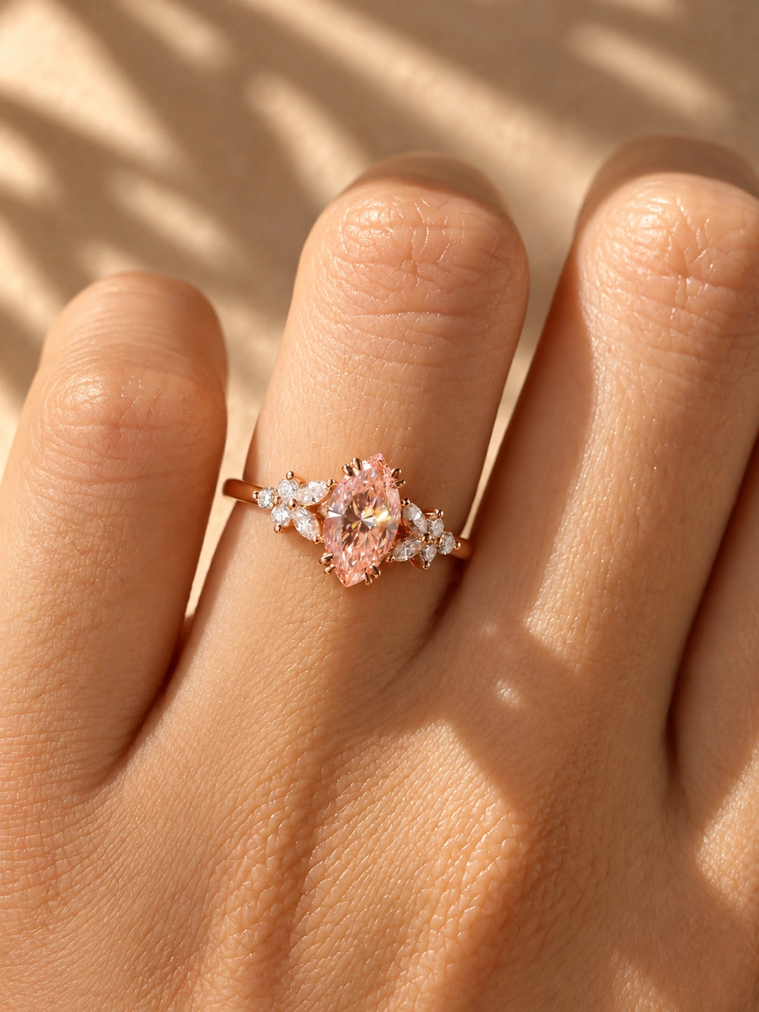 Common :: 1ct Fancy Vivid Pink Marquise nature inspired engagement ring