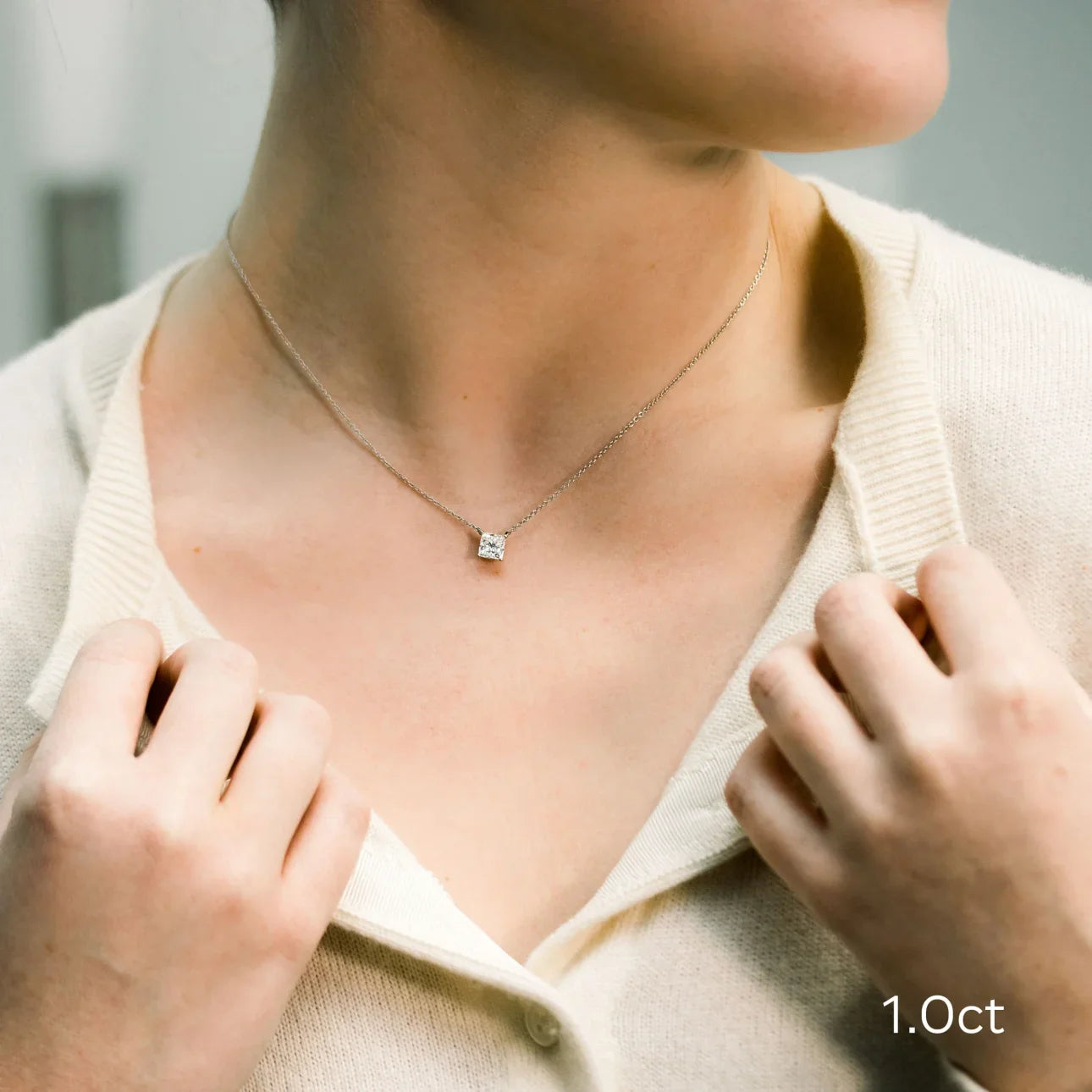 Floating Princess lab Grown Diamond Pendant With Chain, EF Color, VS Clarity