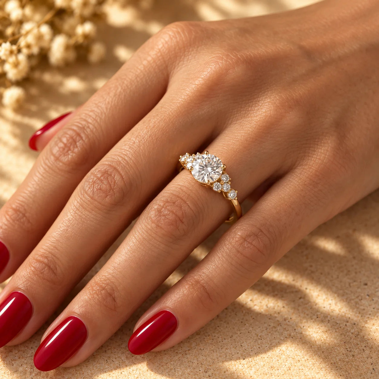 Common :: 1CT Round Lab Grown Diamond Ring with Round diamond accents