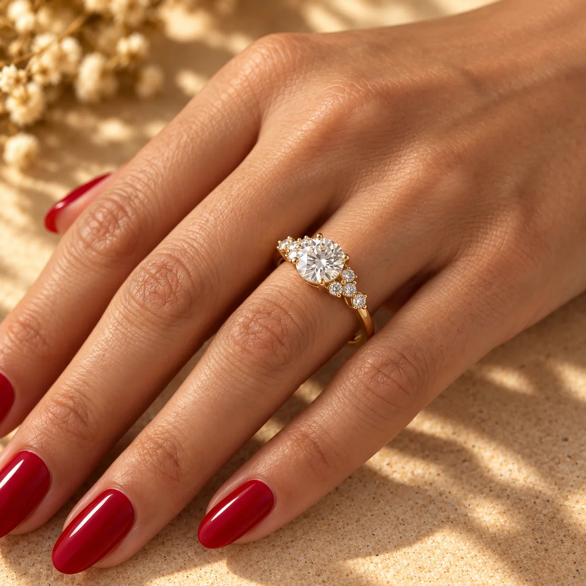 Common :: 1CT Round Lab Grown Diamond Ring with Round diamond accents