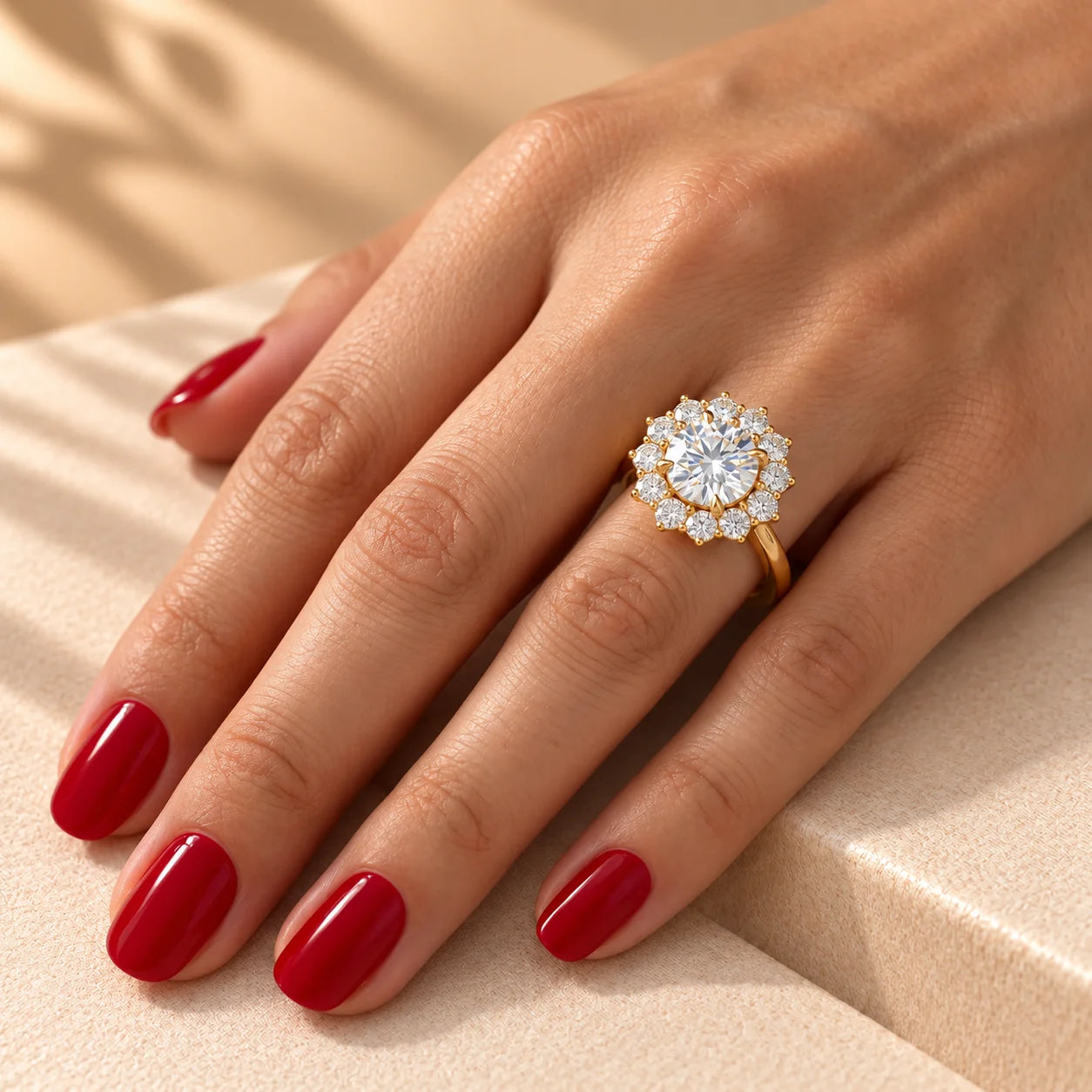 Common :: 1CT Round Lab Grown Diamond Ring with 0.60TCW Round side diamonds