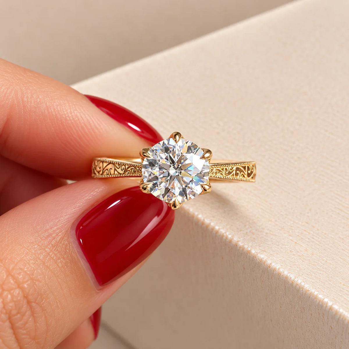 Common :: 1 Carat Round Lab Grown Diamond Solitaire Engagement Ring