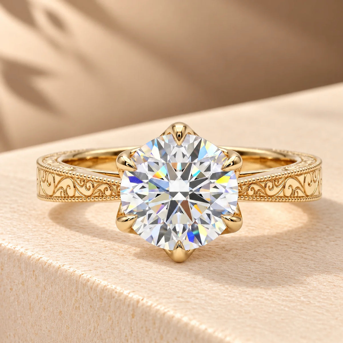 Common :: 1CT Round Lab Grown Diamond Vintage Solitaire Engagement Ring