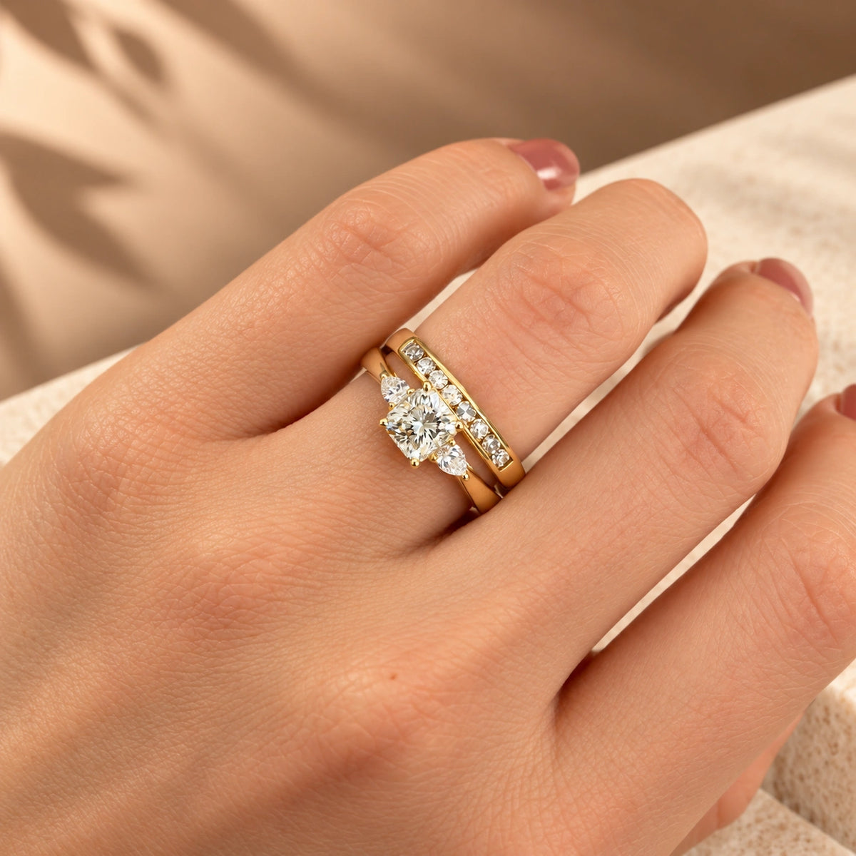 Common :: 1.00ct Square Radiant lab grown diamond ring with Pear side diamonds