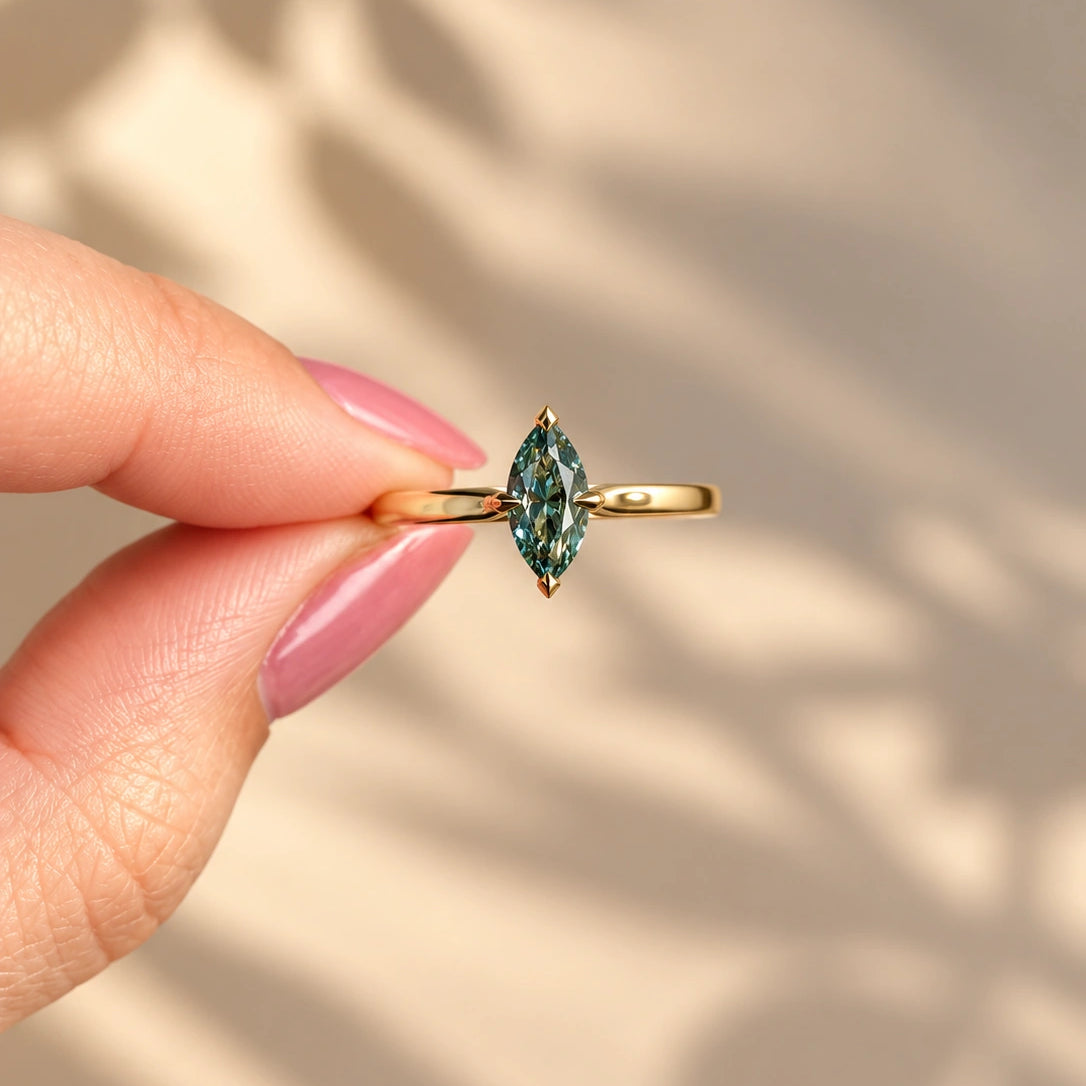 Common :: Unii Jewels 1.00ct Teal Marquise lab grown diamond solitaire ring