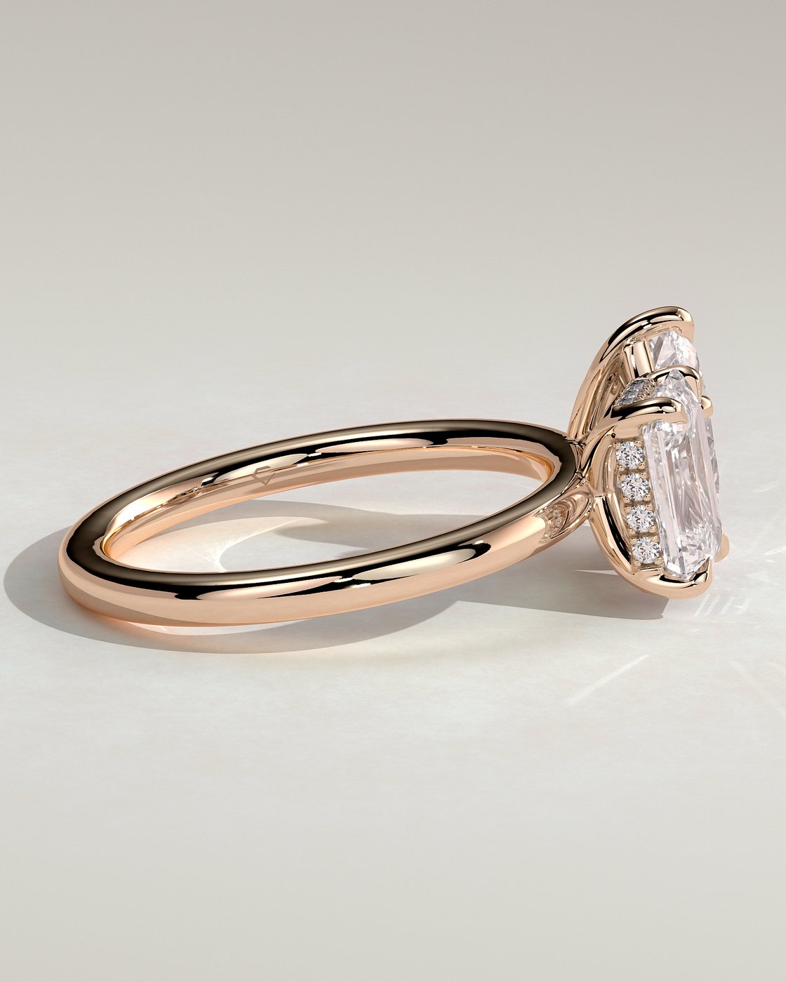 Rose :: IGI certified 1.8ct emerald 1.5ct pear lab grown diamond engagement ring rose gold modern design