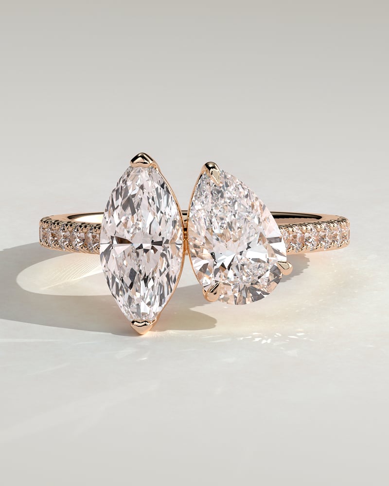 Rose :: Zenavelle 1.5ct marquise and 1.8ct pear pave toi et moi lab grown diamond engagement ring IGI certified rose gold
