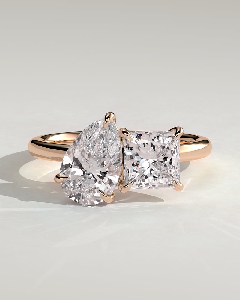 Rose :: Velserae pear and princess toi et moi lab grown diamond engagement ring IGI certified rose gold
