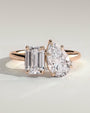 Rose :: Orinora 1.8ct emerald and 1.5ct pear hidden halo toi et moi lab grown diamond engagement ring IGI certified rose gold