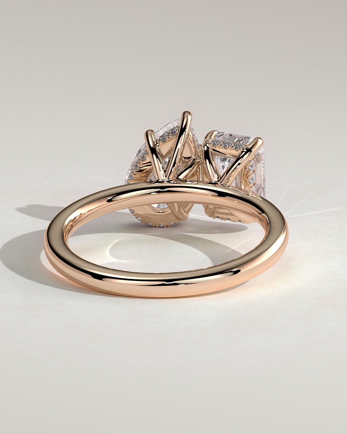 Rose :: designer emerald pear hidden halo ring rose gold bold look
