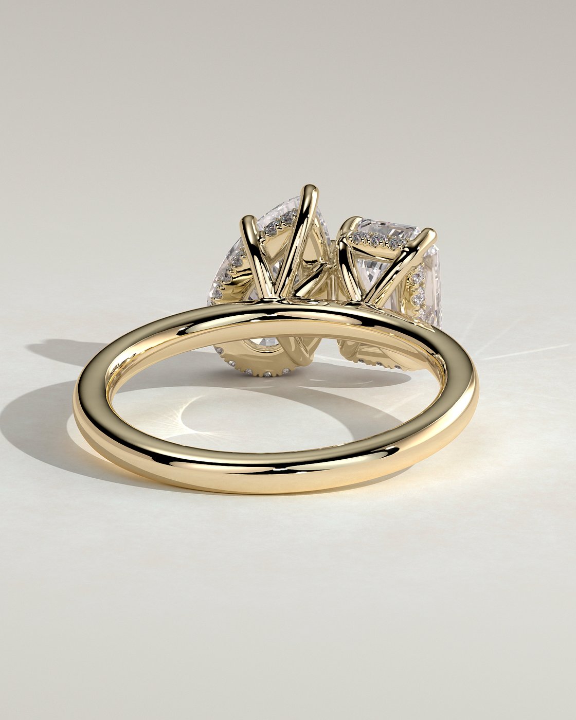 Yellow :: designer emerald pear hidden halo ring yellow gold bold statement