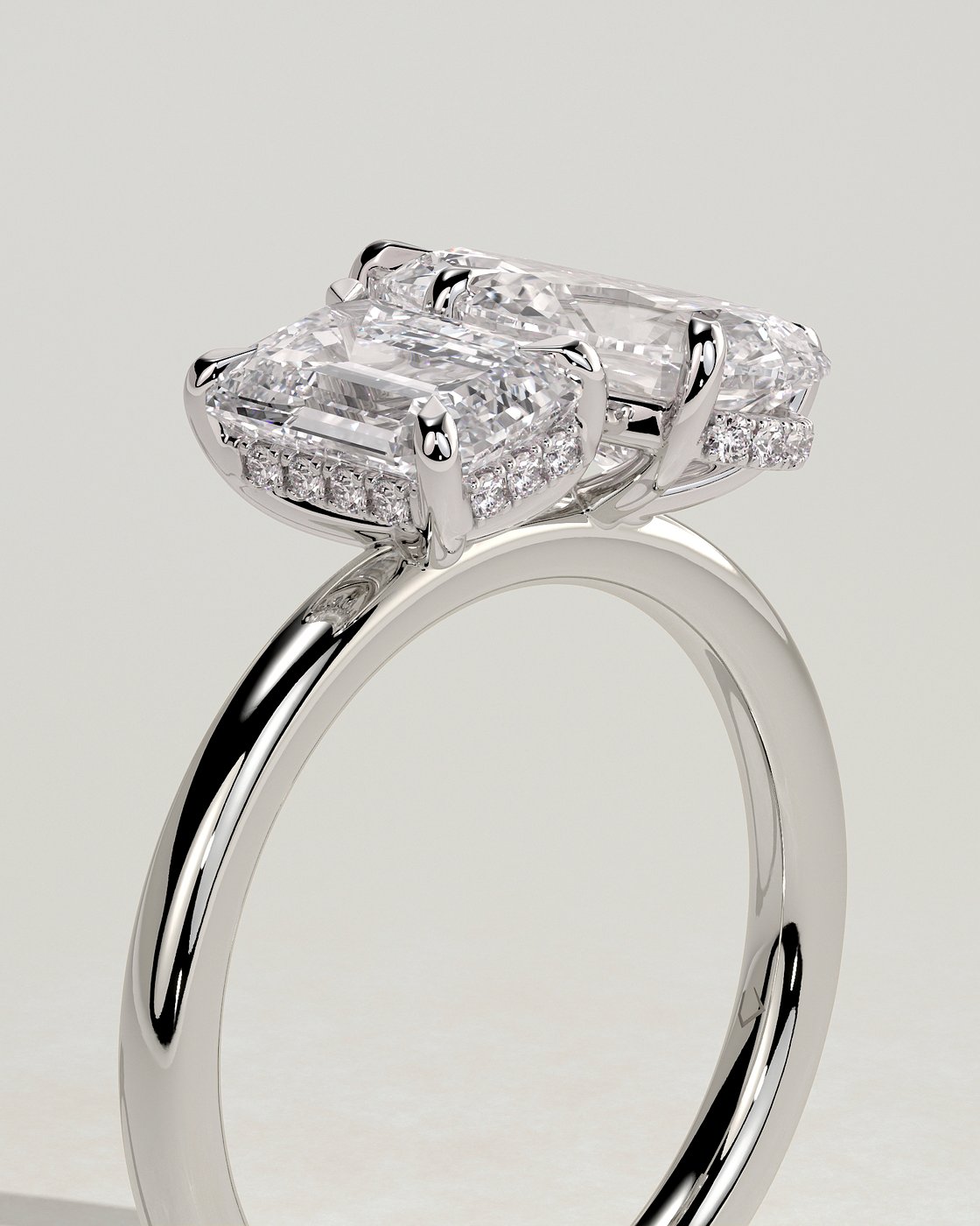 White :: premium emerald pear hidden halo toi et moi ring white gold elegant band