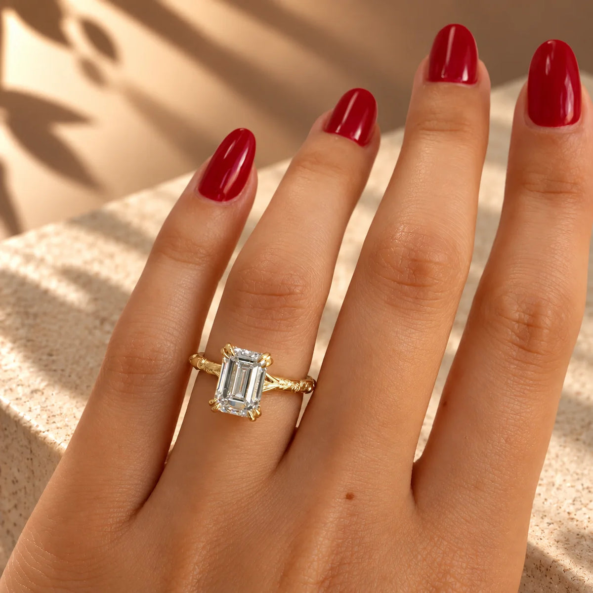 Common :: Unii Jewels 2.10TCW Emerald Cut lab grown diamond Hidden Halo vintage engagement ring