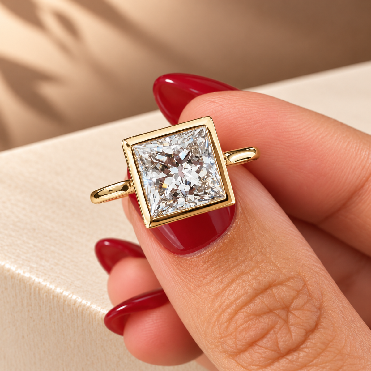 Common :: 2.16 carat Princess Cut lab grown diamond bezel ring