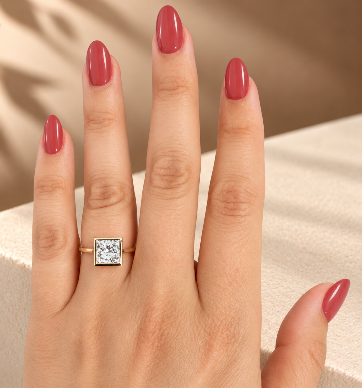 Common :: Square Princess Cut lab grown diamond bezel engagement ring