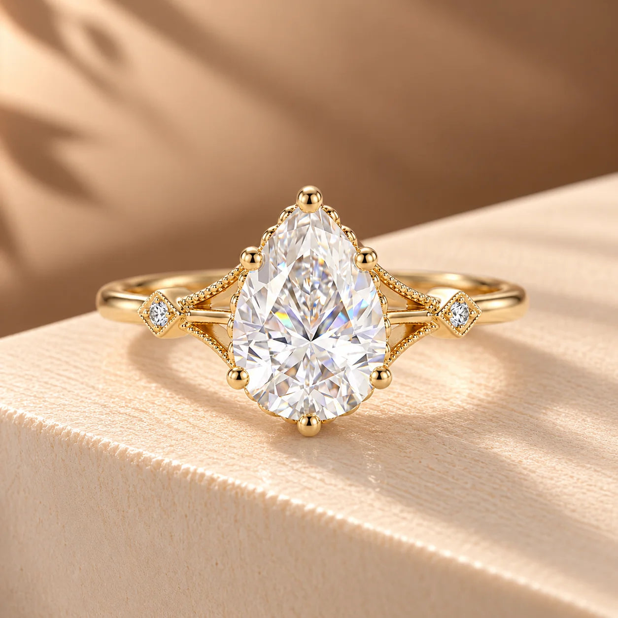 Common :: 2.20TCW Pear Lab Grown Diamond Three Stone Engagement Ring
