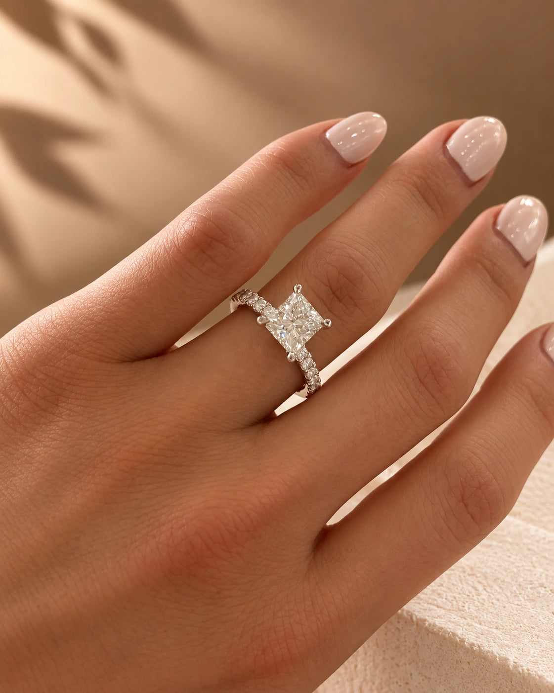 Common :: 2 carat Princess Cut diamond pavé engagement ring with 2mm band