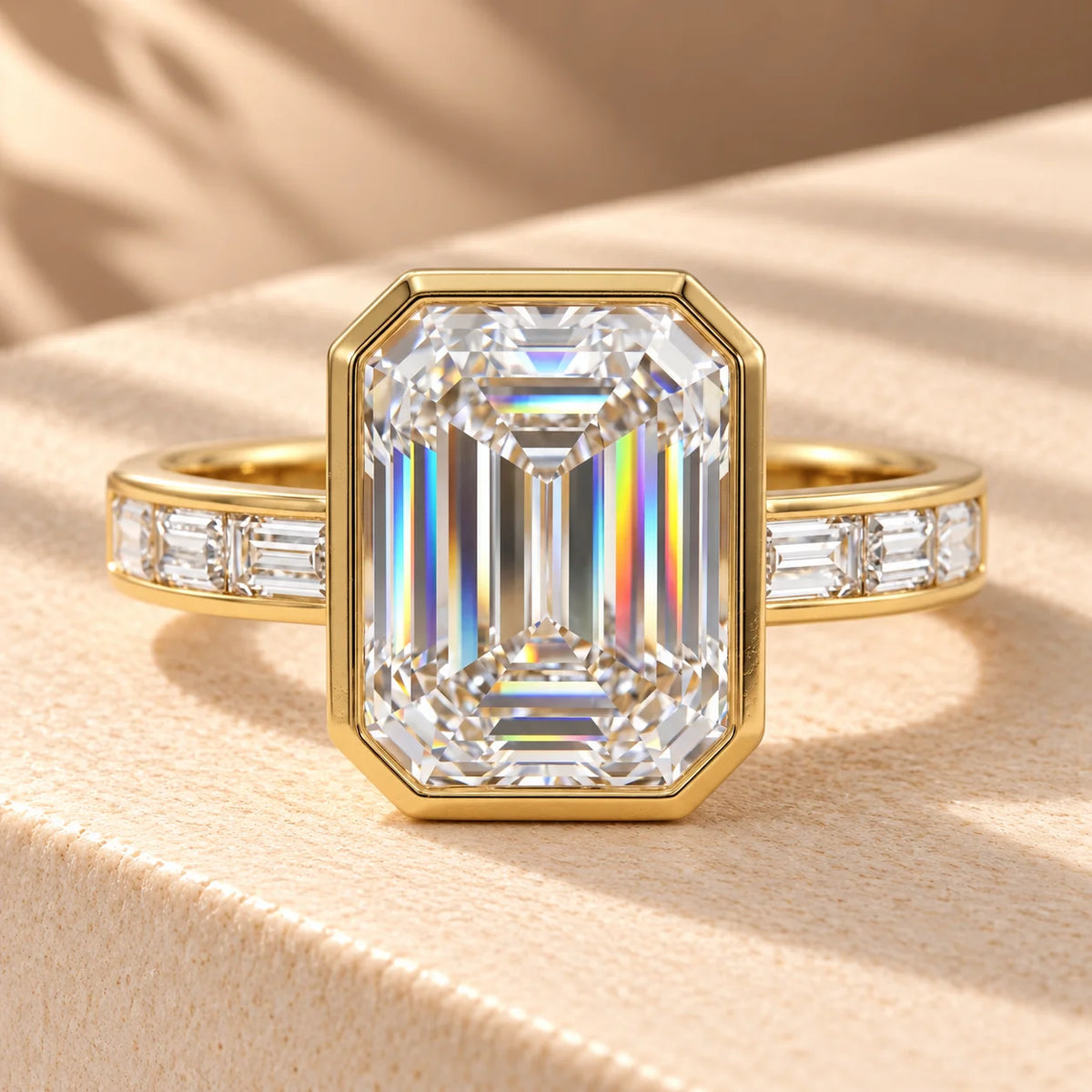 Common :: 2.30TCW Emerald Lab Grown Diamond Bezel Channel Set Engagement Ring
