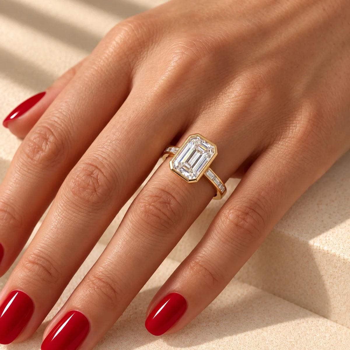 Common :: 2.30TCW Emerald and Baguette Channel Set Diamond Engagement Ring