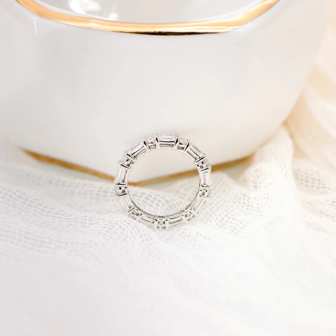 Emerald And Round Lab Grown Diamond East - West Eternity Band, EF Color, VS Clarity, IGI Certified Ring