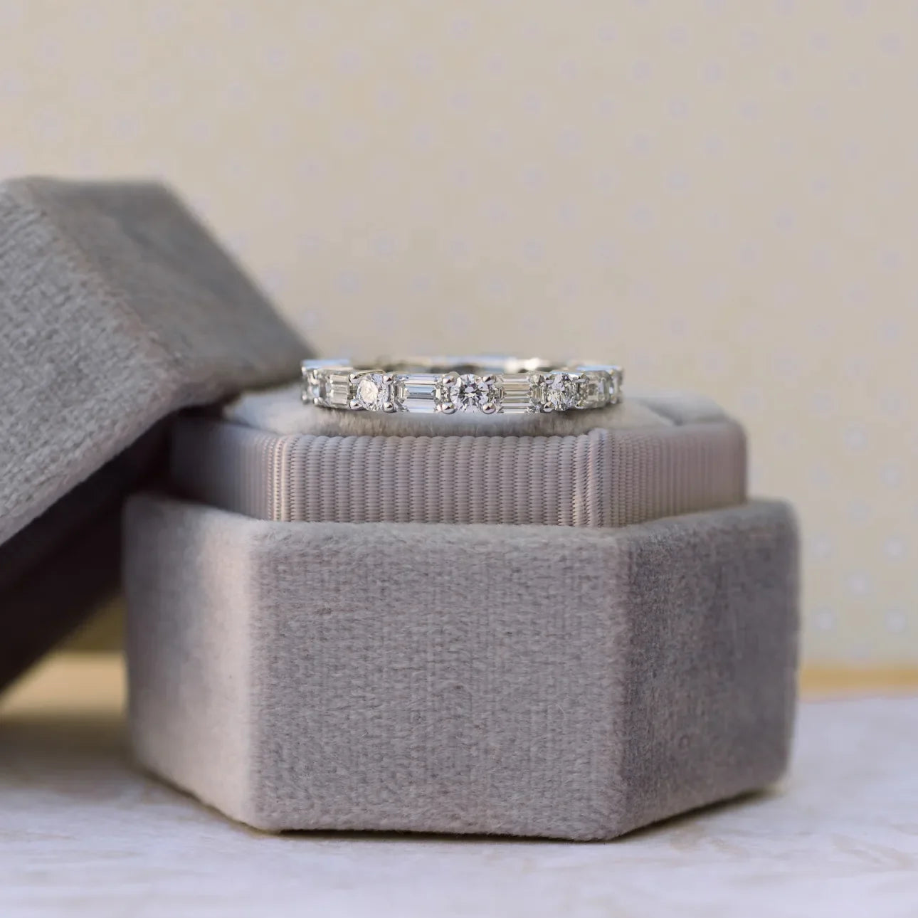 Emerald And Round Lab Grown Diamond East - West Eternity Band, EF Color, VS Clarity, IGI Certified Ring