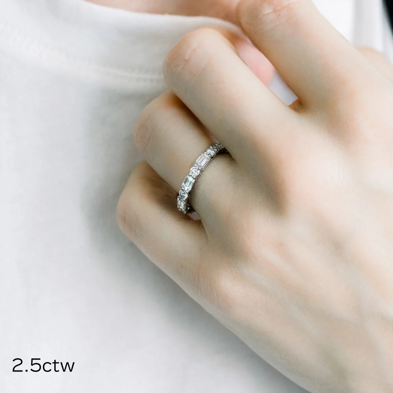 Emerald And Round Lab Grown Diamond East - West Eternity Band, EF Color, VS Clarity, IGI Certified Ring