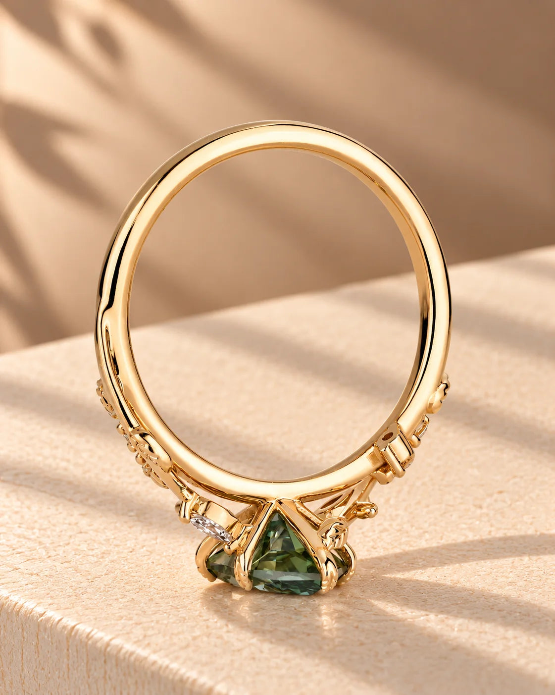 Common :: Botanical Green Marquise ring with leaf-like Marquise accents
