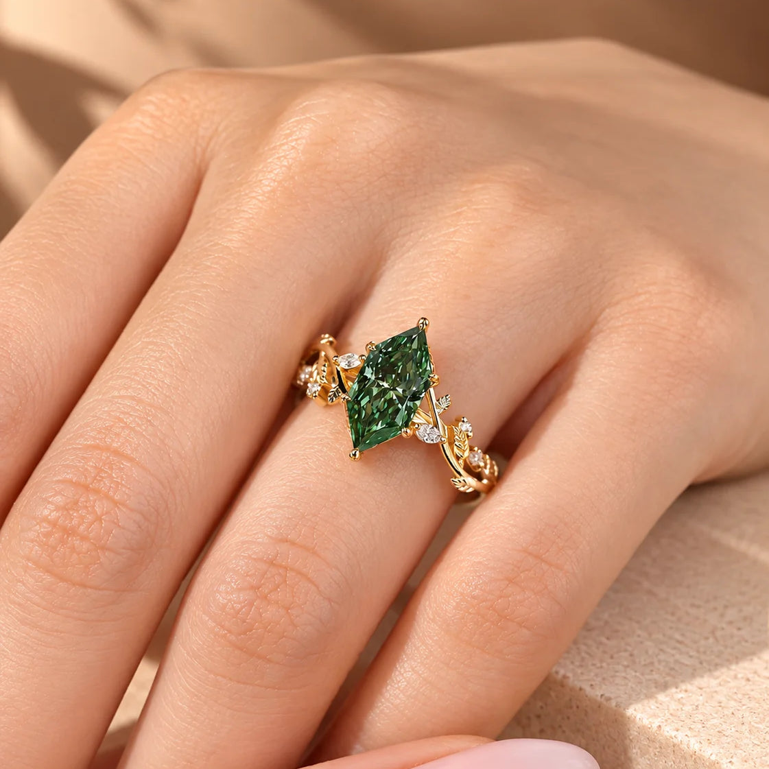 Common :: 2.50ct Green Marquise lab grown diamond engagement ring